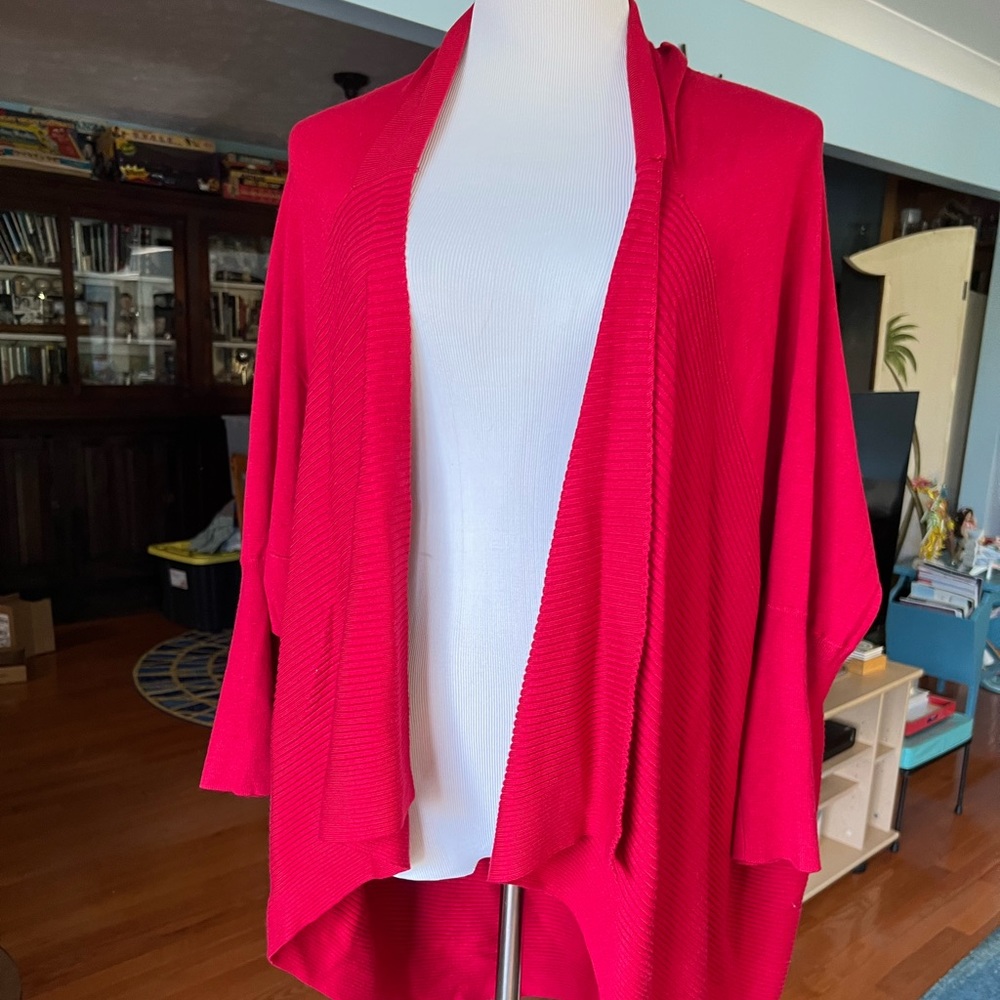 Tribal cocoon sweater bright red 3/4 dolman sleeve xl radio road